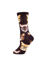 Socksmith Design Kittenster Black Brown 9-11 Women's Crew Socks