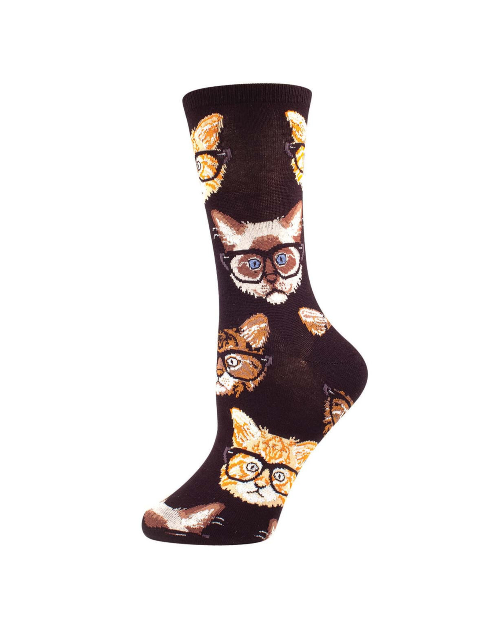 Socksmith Design Kittenster Black Brown 9-11 Women's Crew Socks