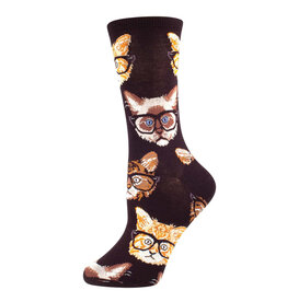 Socksmith Design Kittenster Black Brown 9-11 Women's Crew Socks