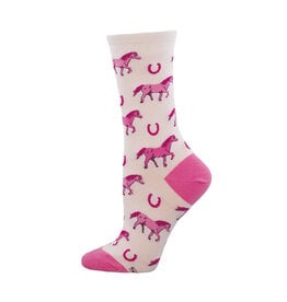 Socksmith Design Fuchsia Horse Society 9-11 Women's Crew Socks