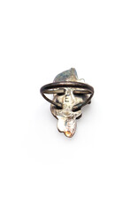 Vintage Navajo-Style Leaf-Motif Ring with Three Small Onyx Marquise Cabochons