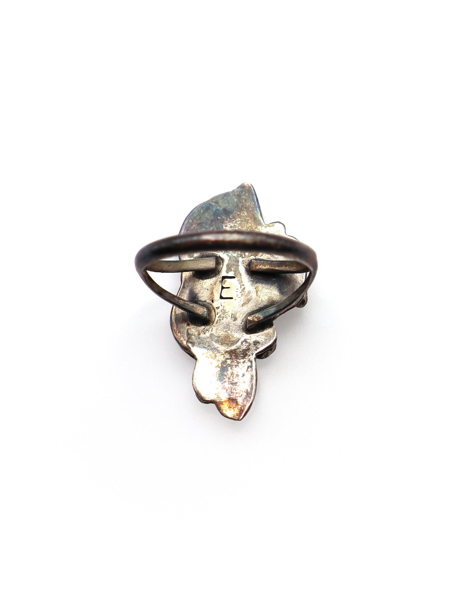 Vintage Navajo-Style Leaf-Motif Ring with Three Small Onyx Marquise Cabochons