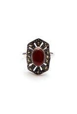 Art Deco-Style Marcasite-Style Sterling Ring with Carnelian Cabochon