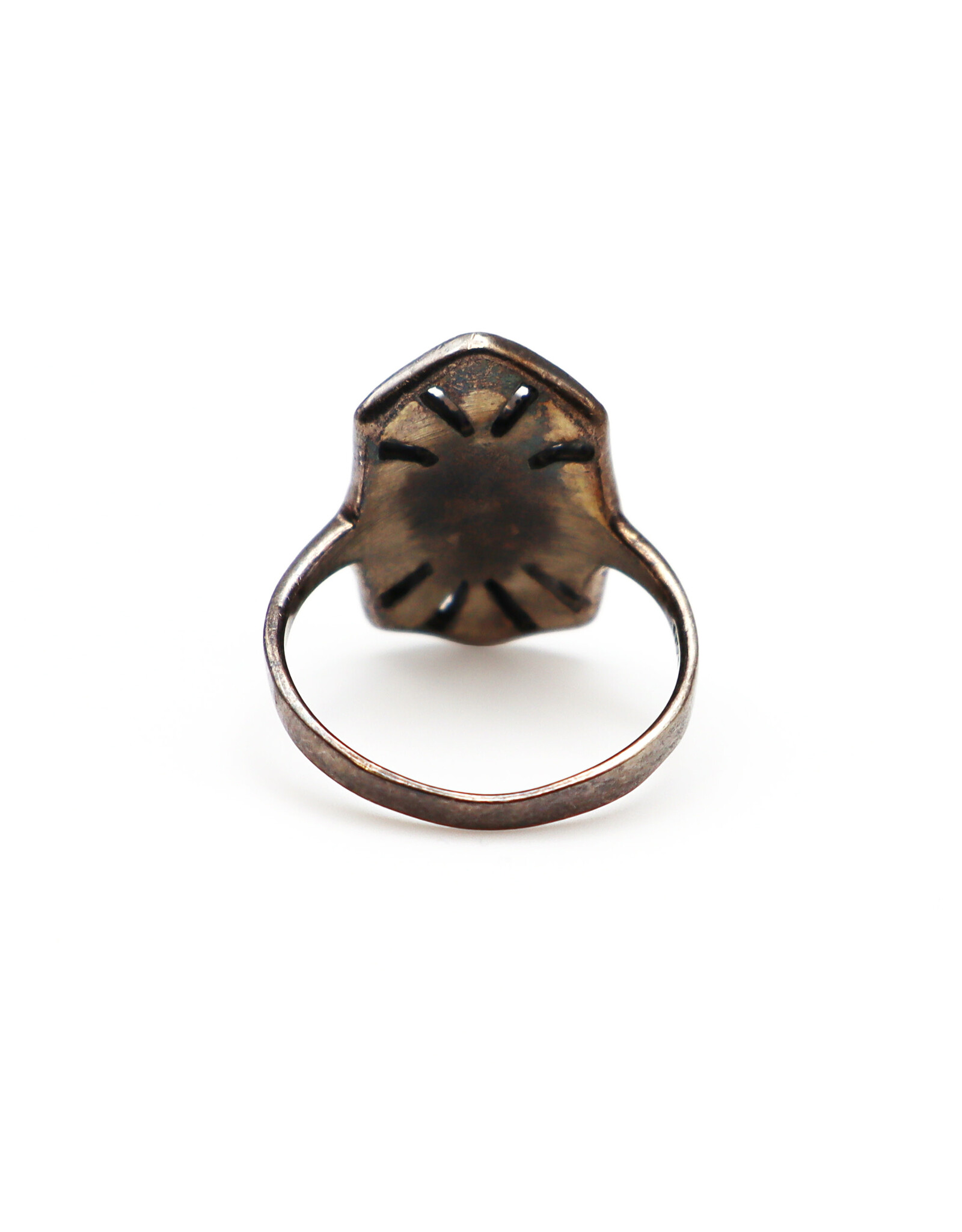 Art Deco-Style Marcasite-Style Sterling Ring with Carnelian Cabochon