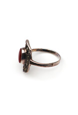 Art Deco-Style Marcasite-Style Sterling Ring with Carnelian Cabochon