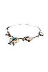 Vintage Sterling Navajo-Style Tasseled Florals and Fans Necklace with Quadrilateral Pendant with Turquoise Gemstone