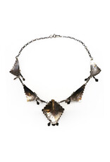 Vintage Sterling Navajo-Style Tasseled Florals and Fans Necklace with Quadrilateral Pendant with Turquoise Gemstone