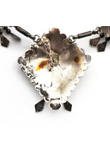 Vintage Sterling Navajo-Style Tasseled Florals and Fans Necklace with Quadrilateral Pendant with Turquoise Gemstone