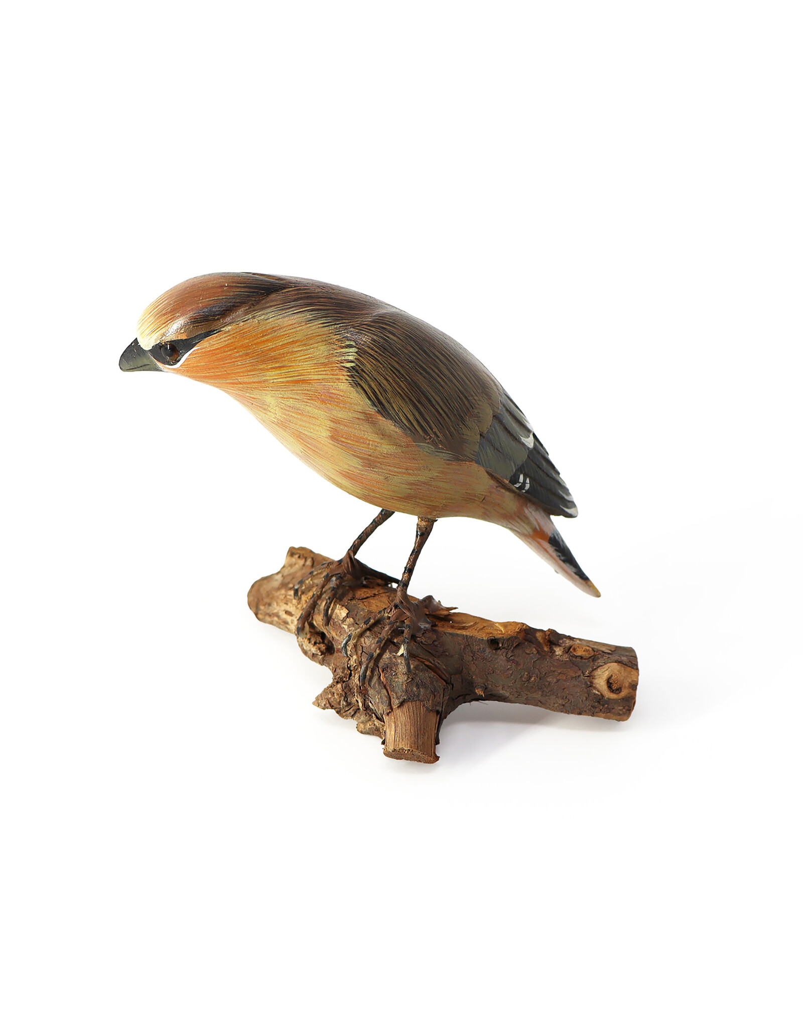 Hand-Painted Hand-Carved Bird on Piece of Wood