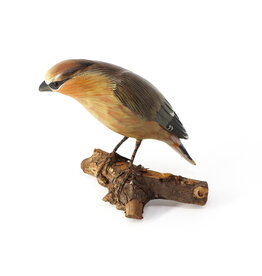 Hand-Painted Hand-Carved Bird on Piece of Wood
