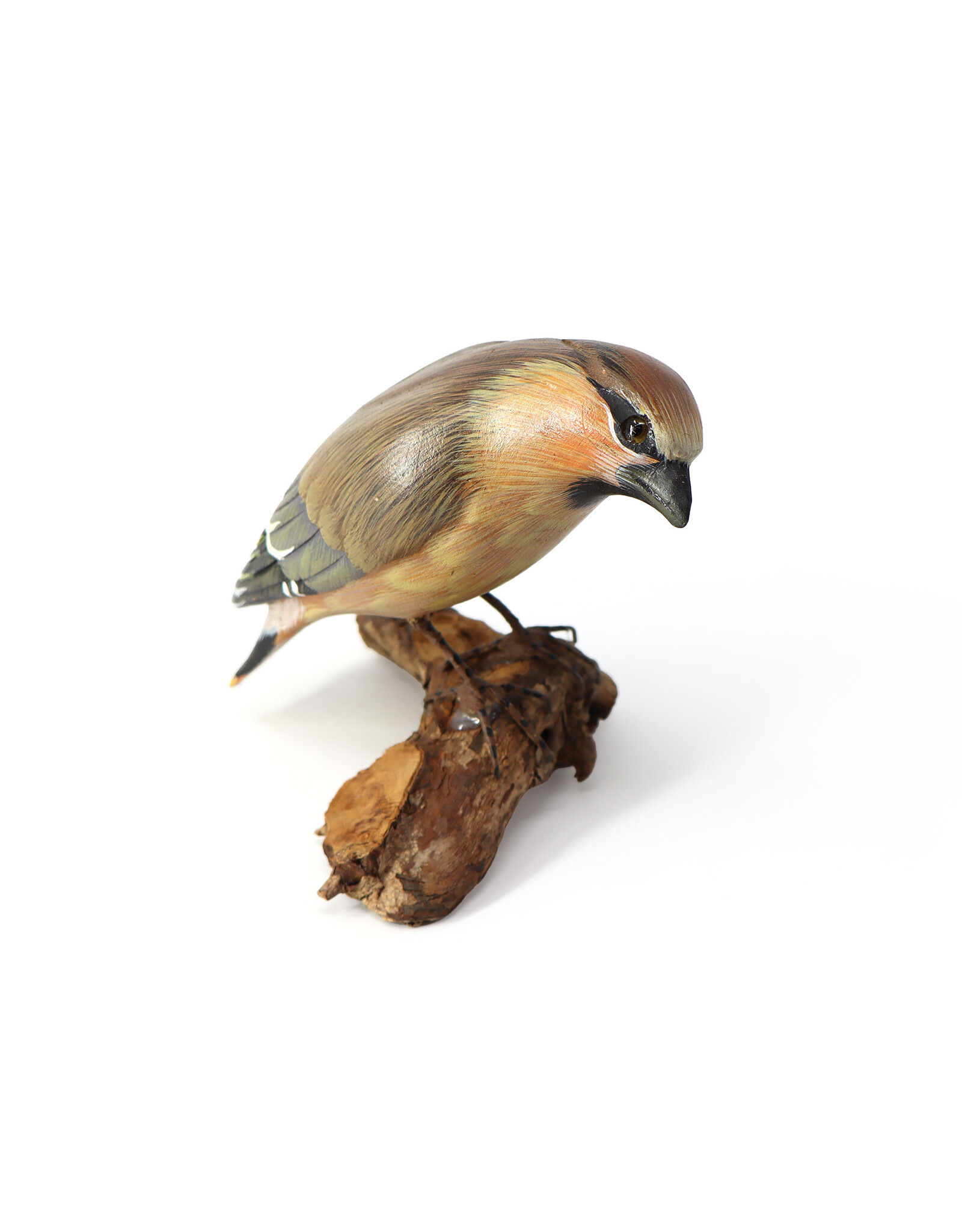 Hand-Painted Hand-Carved Bird on Piece of Wood