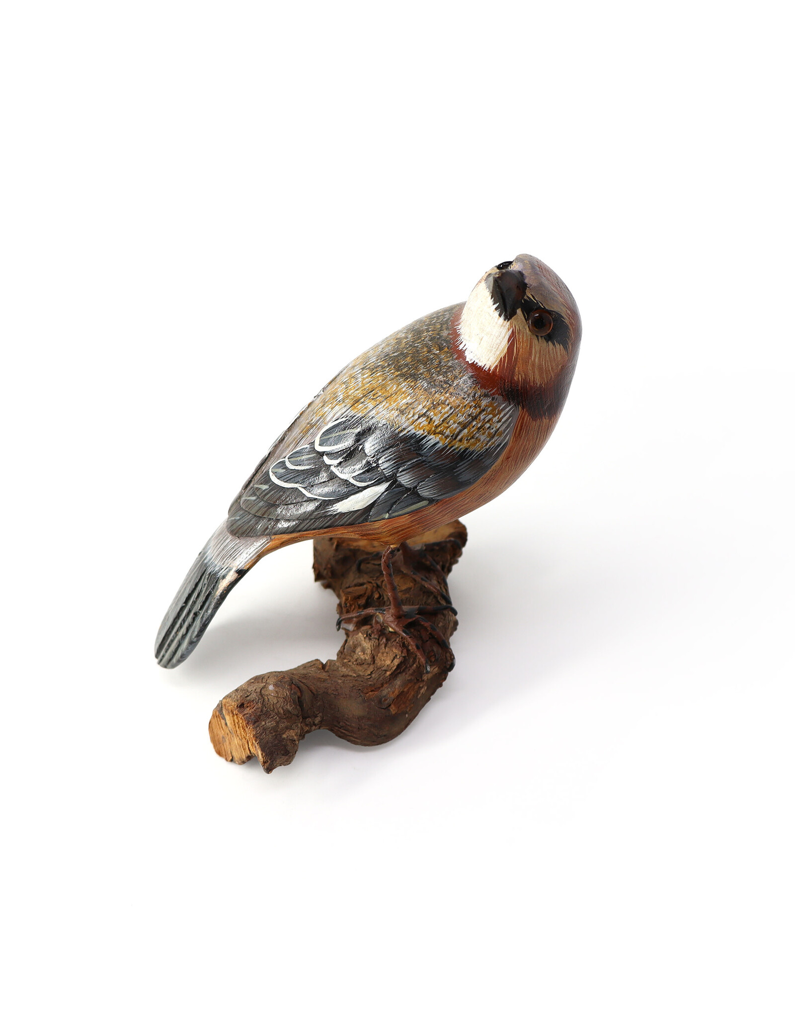 Hand-Painted Hand-Carved Bird on Piece of Wood