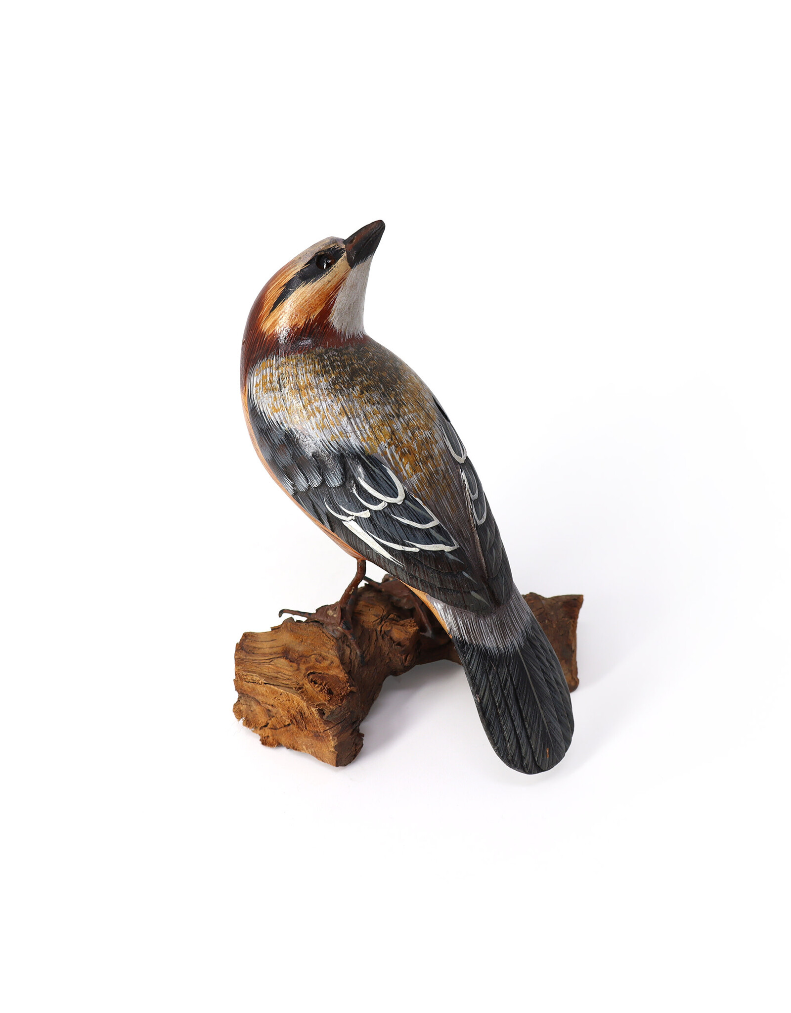 Hand-Painted Hand-Carved Bird on Piece of Wood