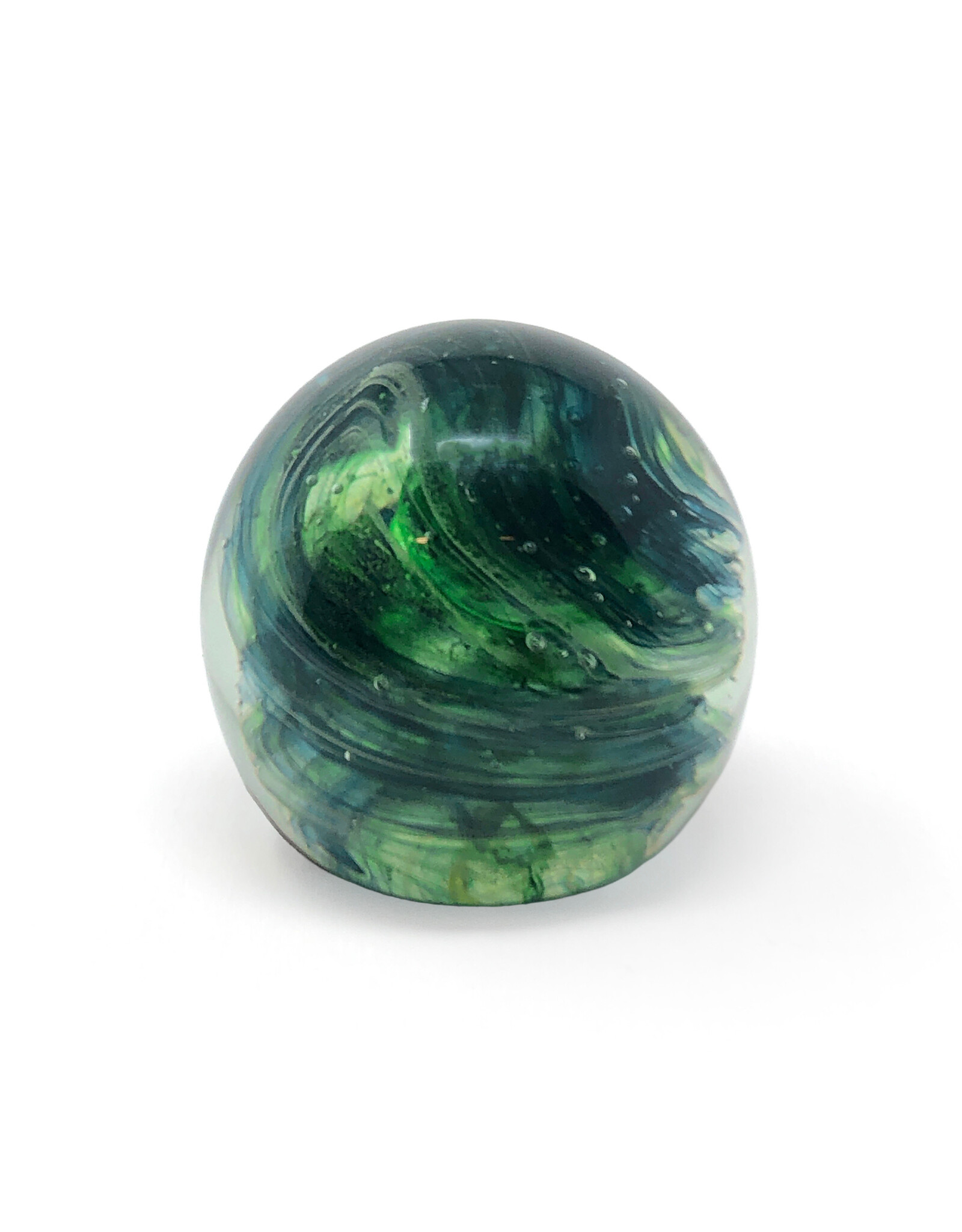Kerry Glass Green Swirl Art Glass Round Paperweight