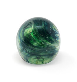 Kerry Glass Green Swirl Art Glass Round Paperweight