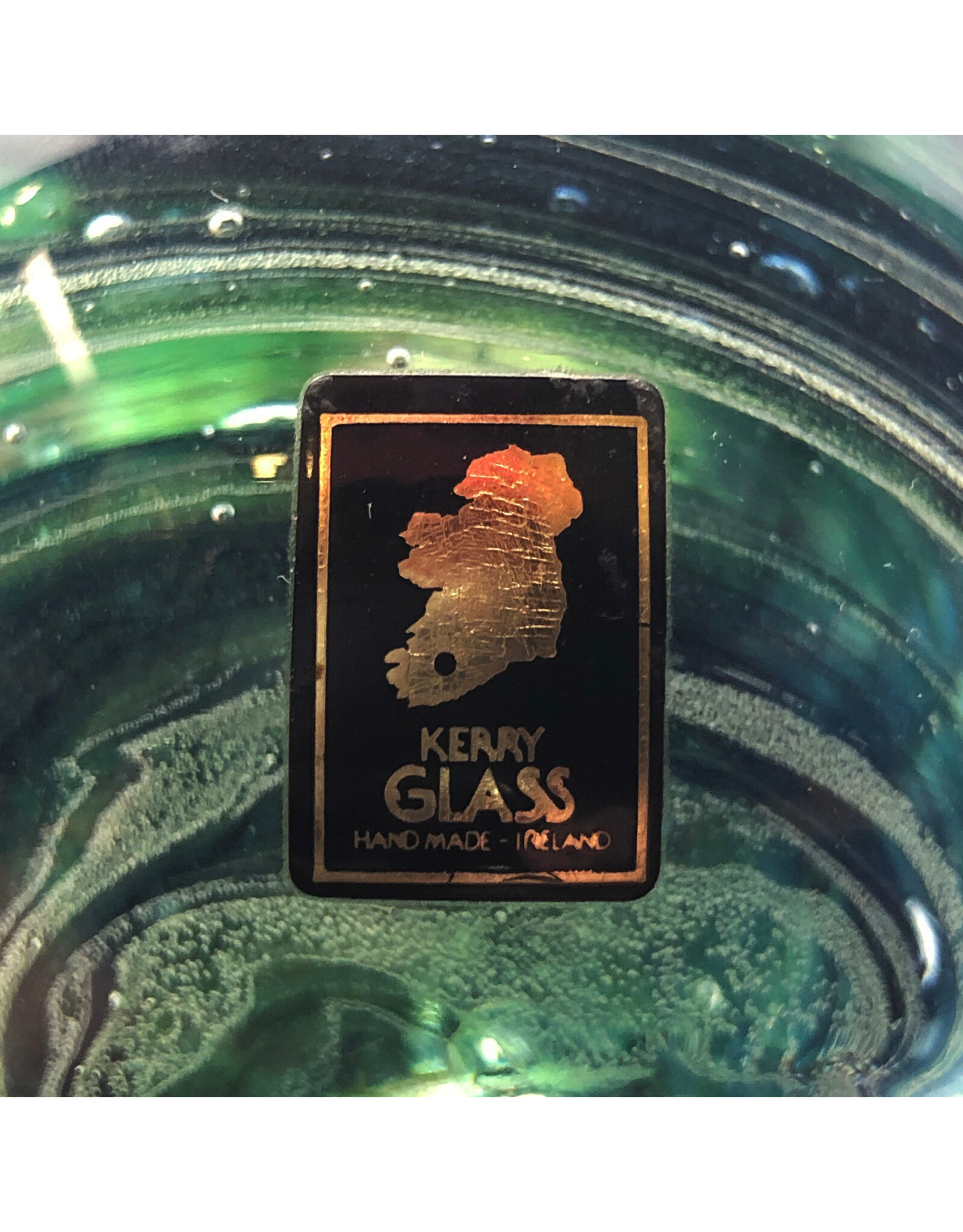 Kerry Glass Green Swirl Art Glass Round Paperweight