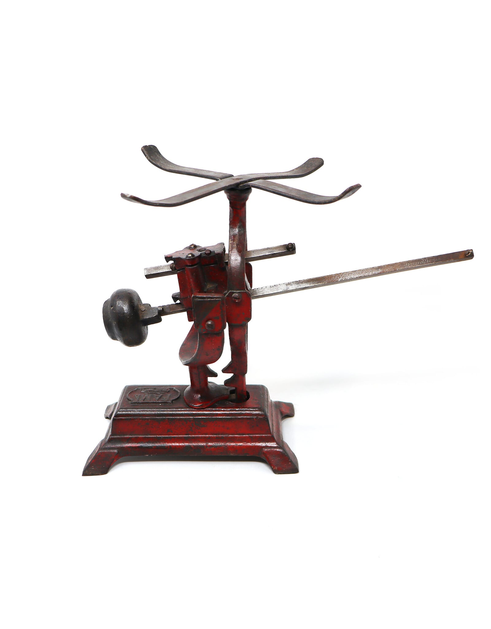 Antique Spanish Cast-Iron Red Painted Countertop Scale with Sliding Poise Beams