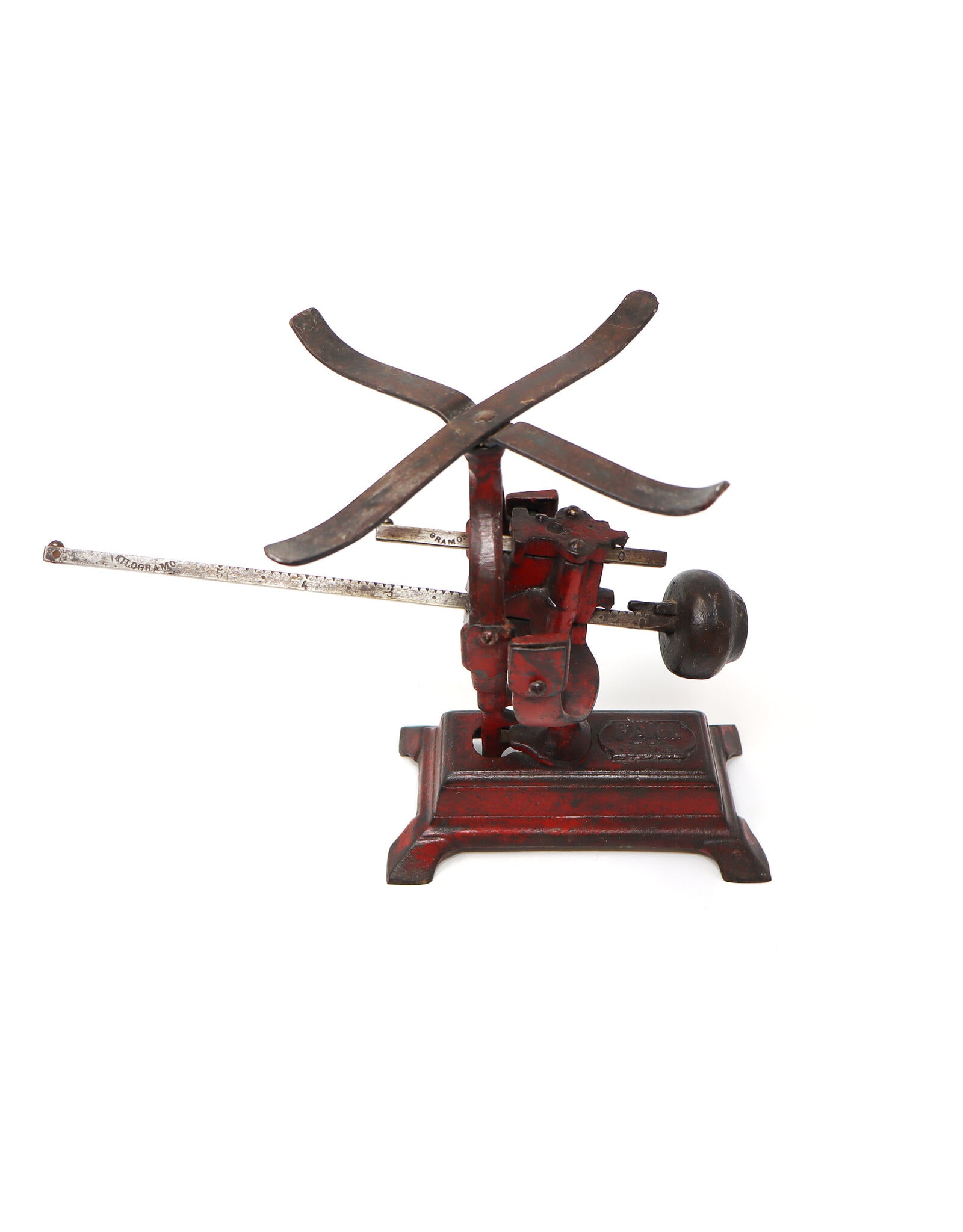 Antique Spanish Cast-Iron Red Painted Countertop Scale with Sliding Poise Beams