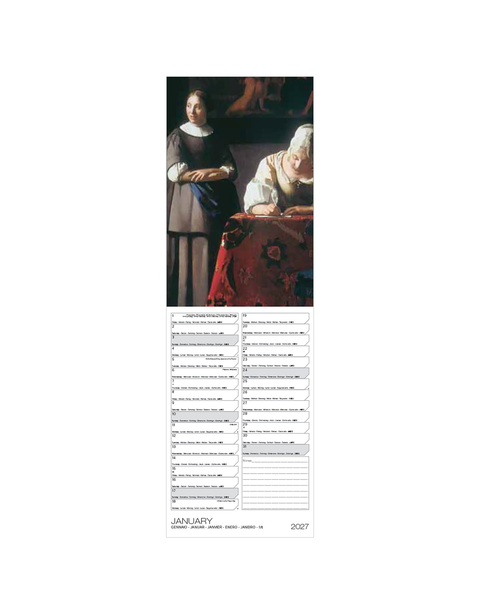 Allaluna 2027 Vermeer 6 x 19 Wall Calendar