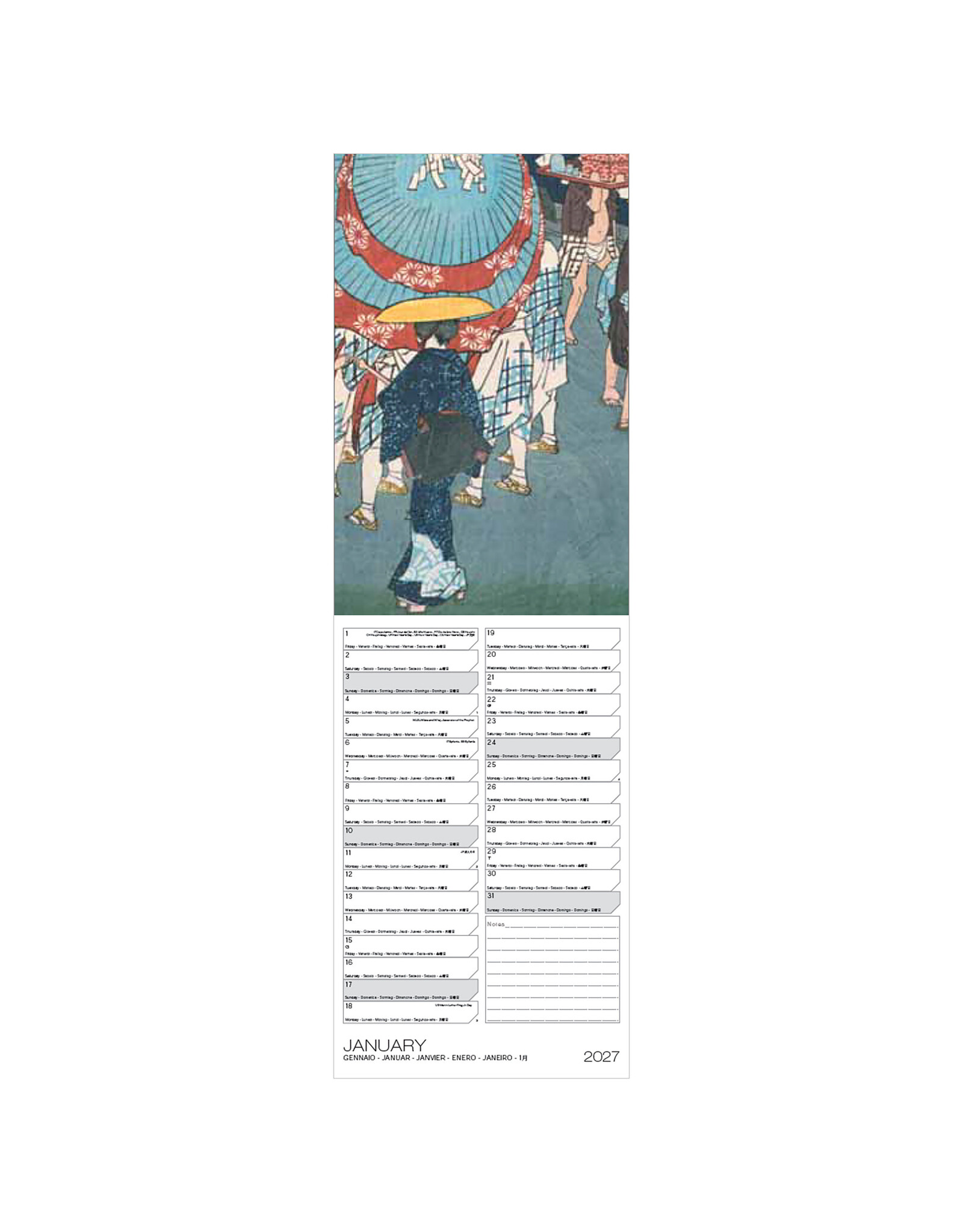 Allaluna 2027 Hiroshige 6 x 19 Wall Calendar