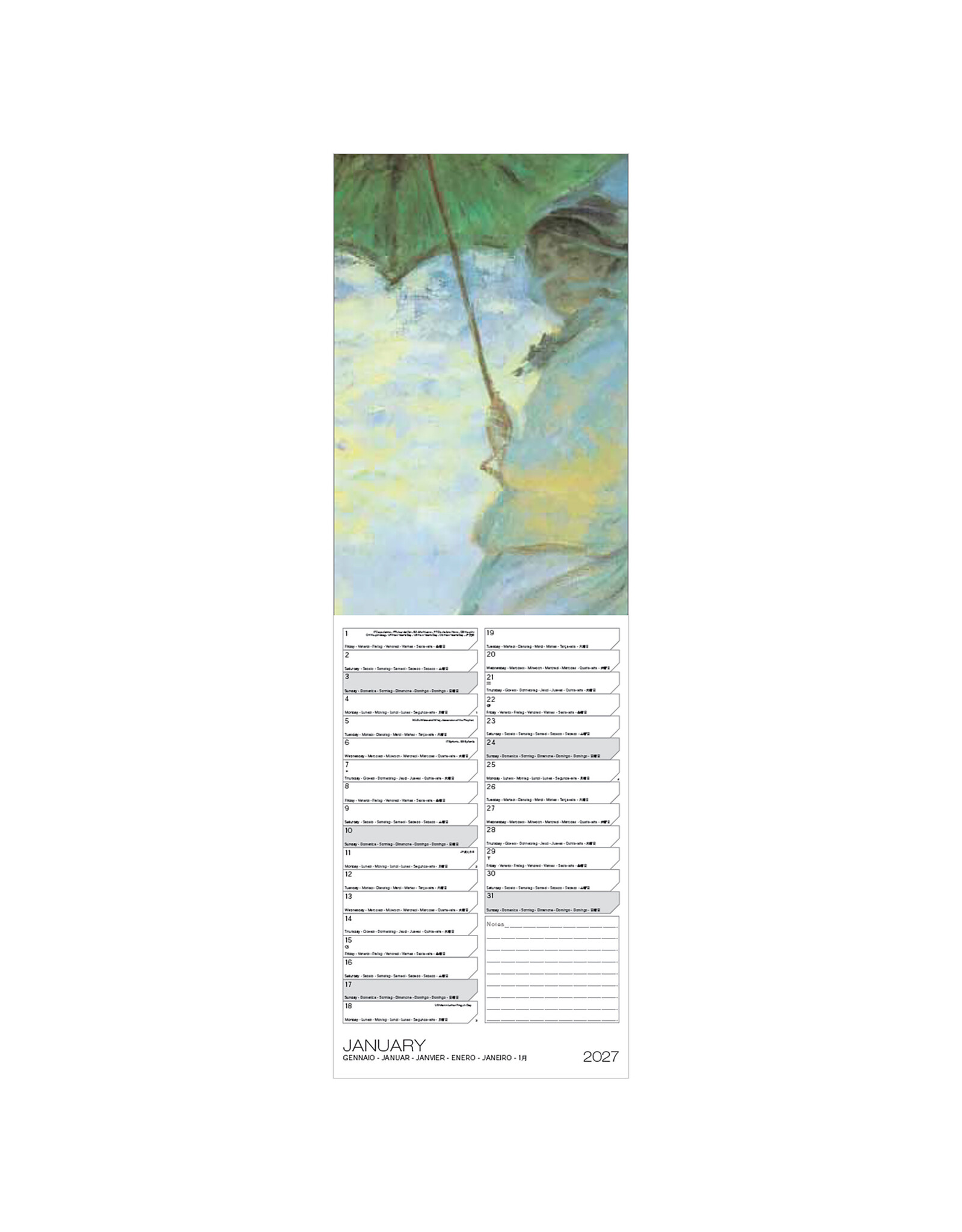 Allaluna 2027 Monet 6 x 19 Wall Calendar
