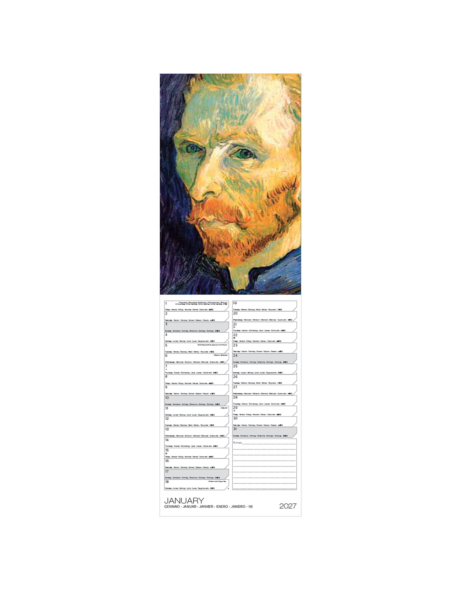 Allaluna 2027 Van Gogh 6 x 19 Wall Calendar