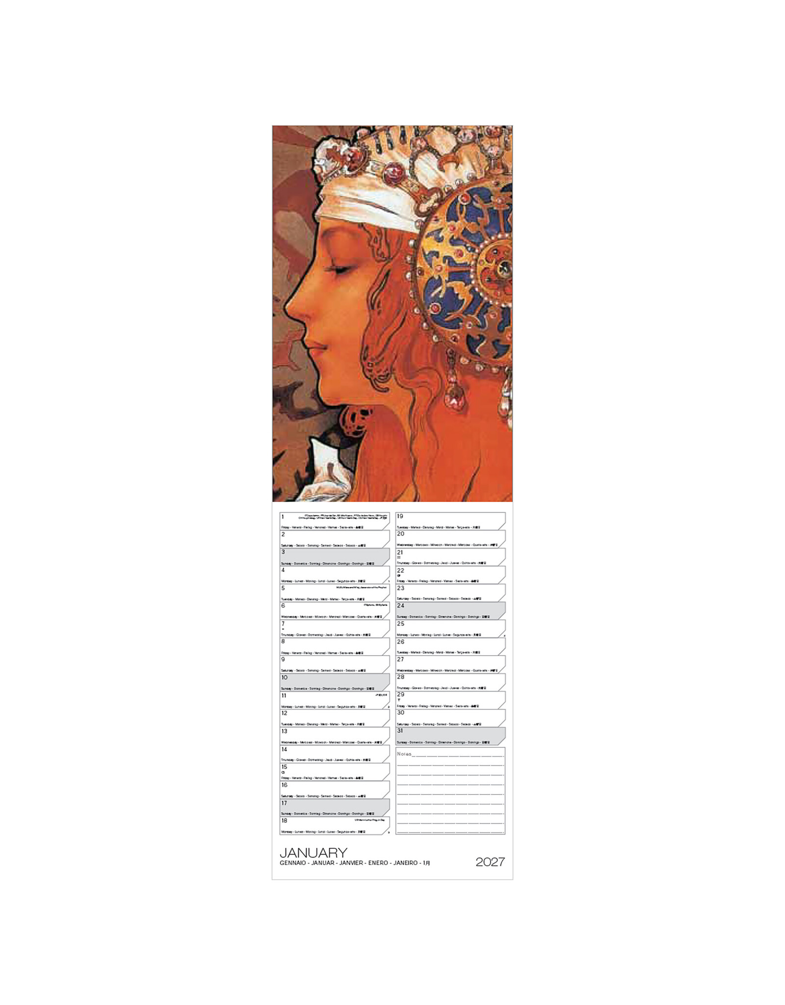 Allaluna 2027 Mucha 6 x 19 Wall Calendar