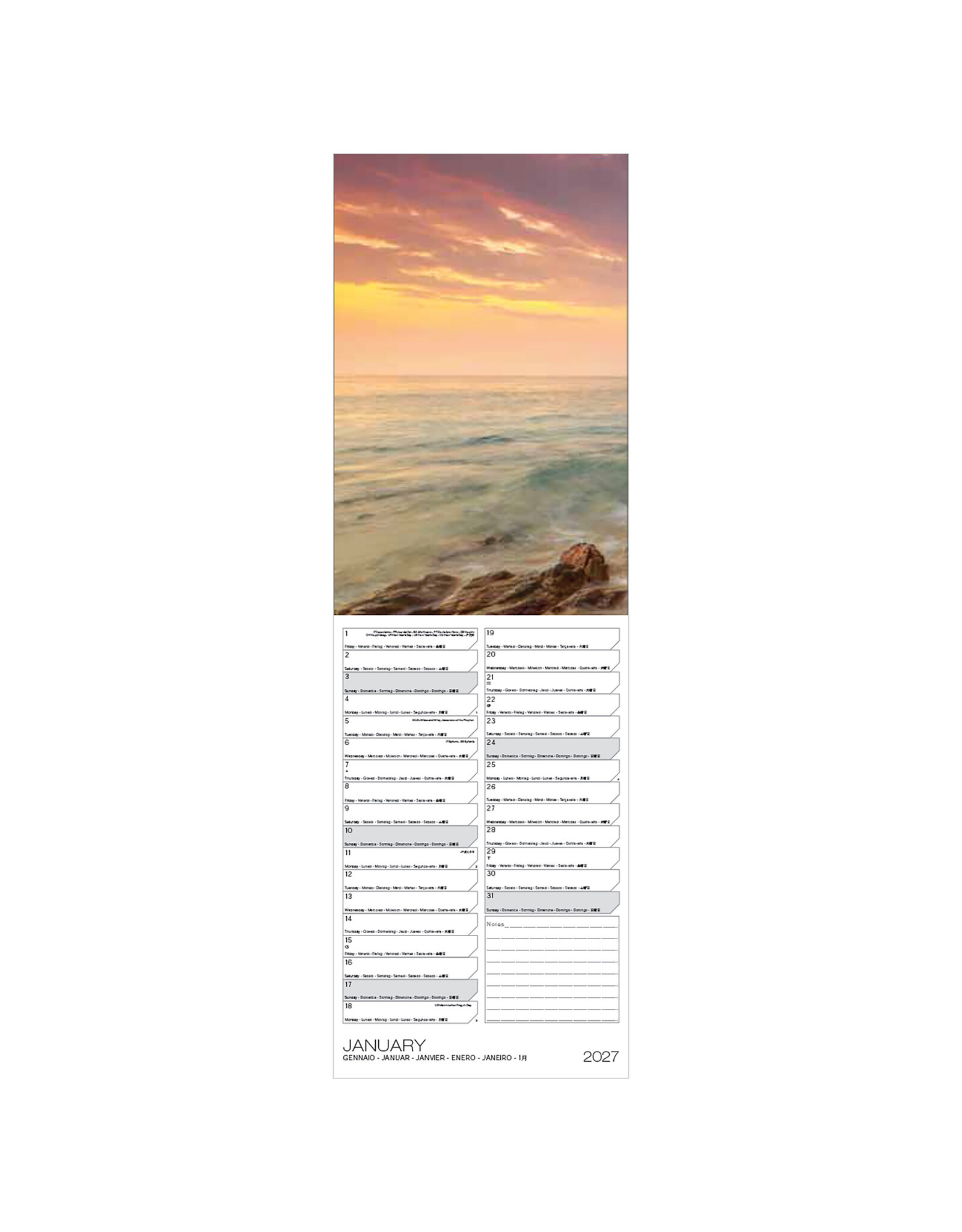 Allaluna 2027 Sunrise & Sunset 6 x 19 Wall Calendar
