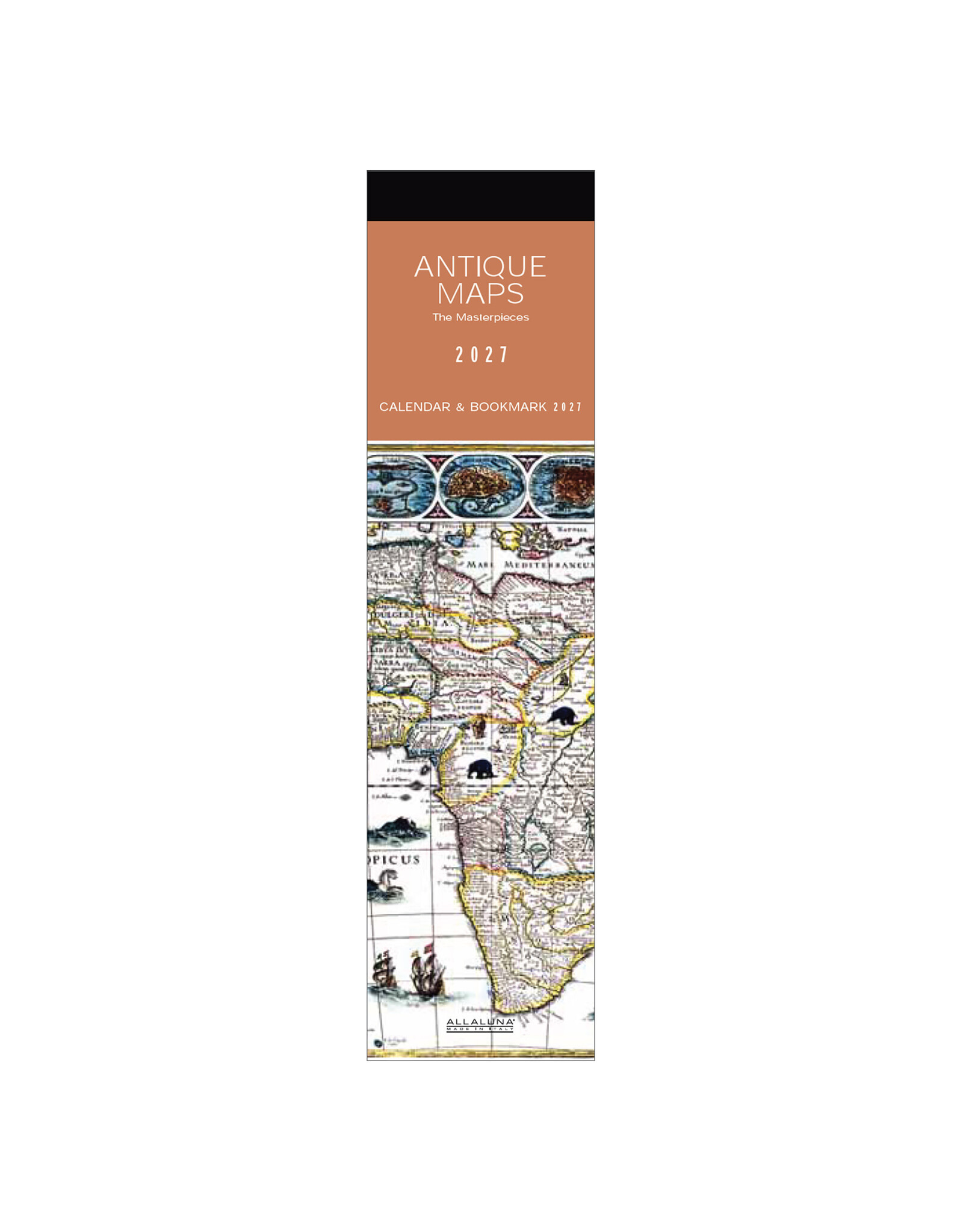 Allaluna 2027 Antique Maps Bookmark 2 x 8 Bookmark Calendar