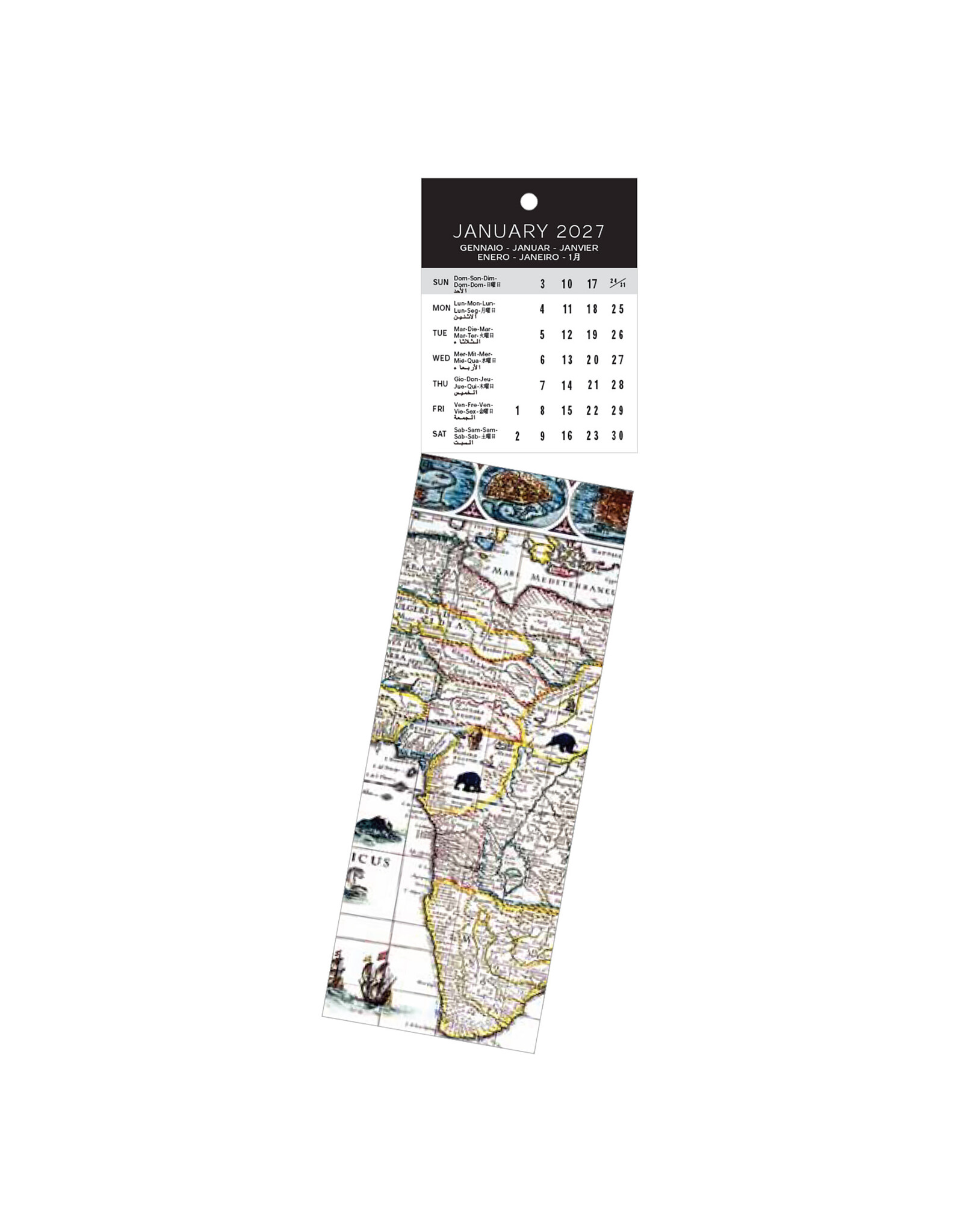 Allaluna 2027 Antique Maps Bookmark 2 x 8 Bookmark Calendar