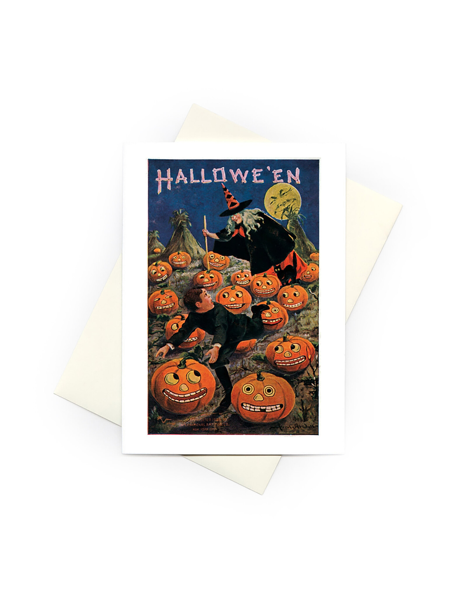 Laughing Elephant Witch and Weird Pumpkins A7 Halloween Notecard