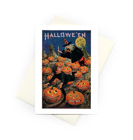 Laughing Elephant Witch and Weird Pumpkins A7 Halloween Notecard