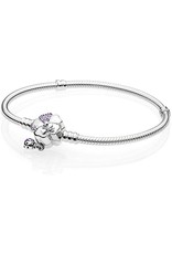 Pandora Pandora Snake Chain Bracelet In Sterling Silver With Flower And Ladybug Clasp With 8 Bead-Set Lilac Crystals, 1 Micro Bead-Set Purple Cubic Zirconia And Trasparent Purple Enamel 18