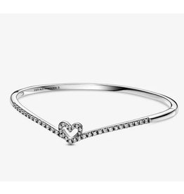 Pandora Pandora Bracelet,599297C01, Sparkling Wishbone Heart Bangle, Clear CZ