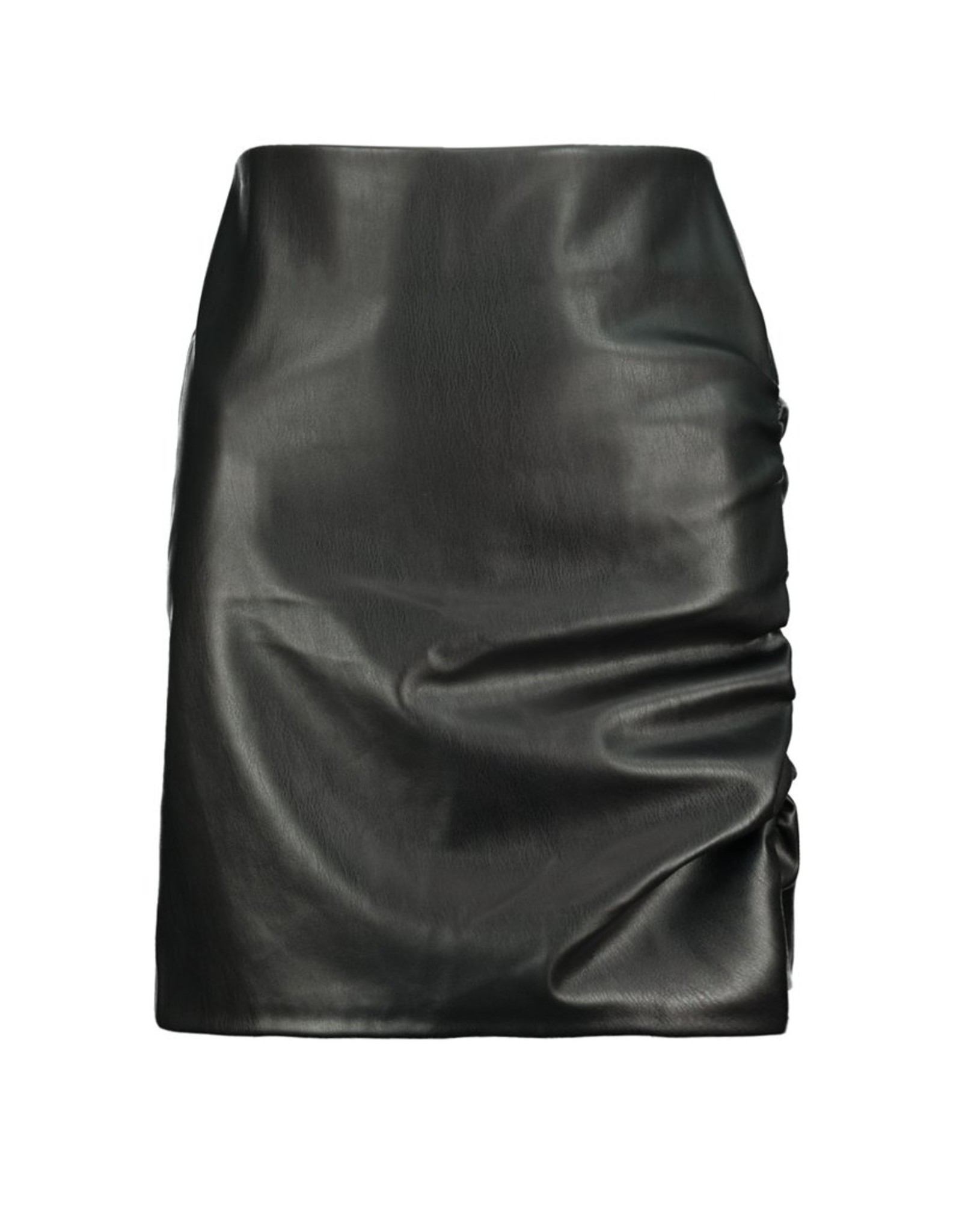 Side Ruche Faux Leather Skirt, Black
