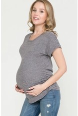 Ashley Nicole, Dolman Sleeve Side Ruched Basic Maternity Top, Charcoal