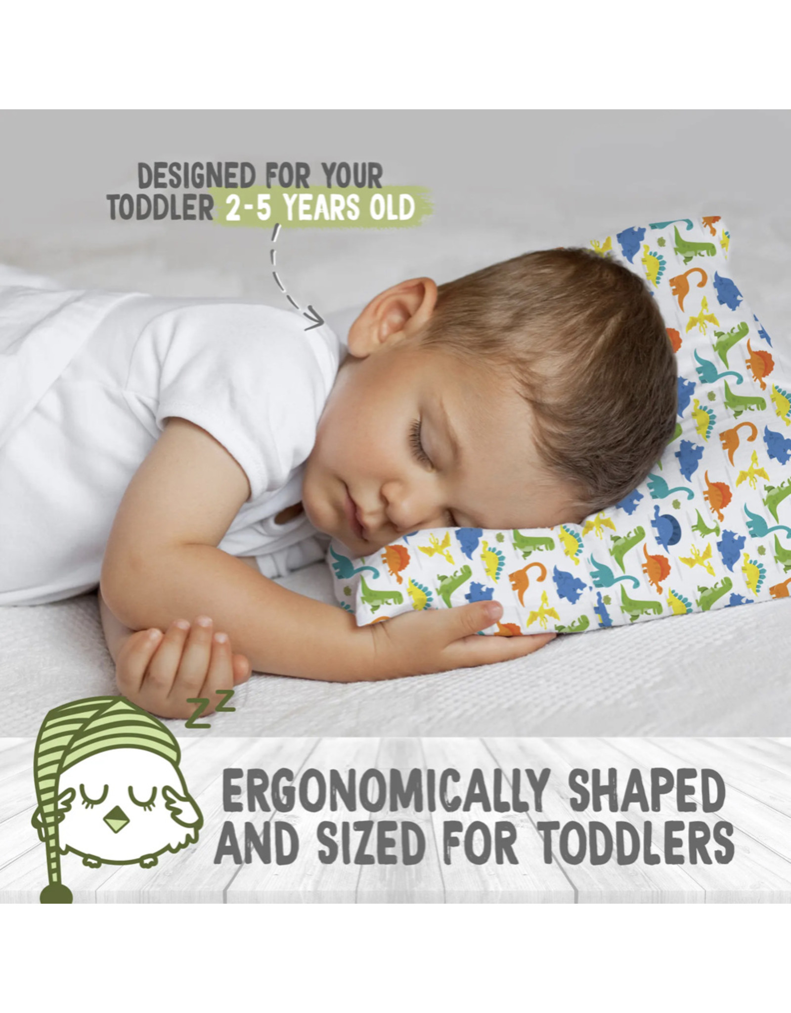 KeaBabies, Toddler Pillow With Pillowcase, Happy Dino