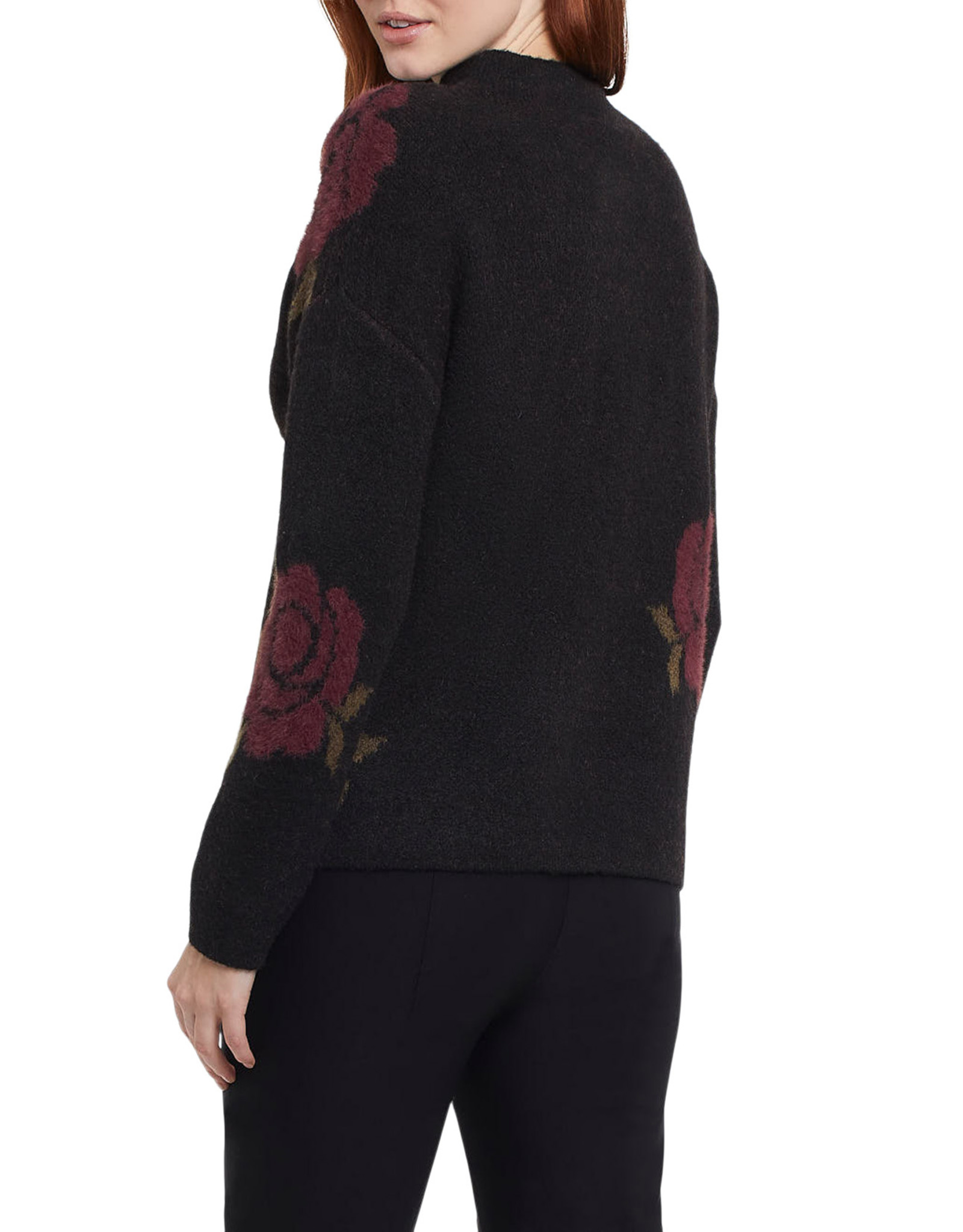 Sweater Col Montant, Noir/Fleurs