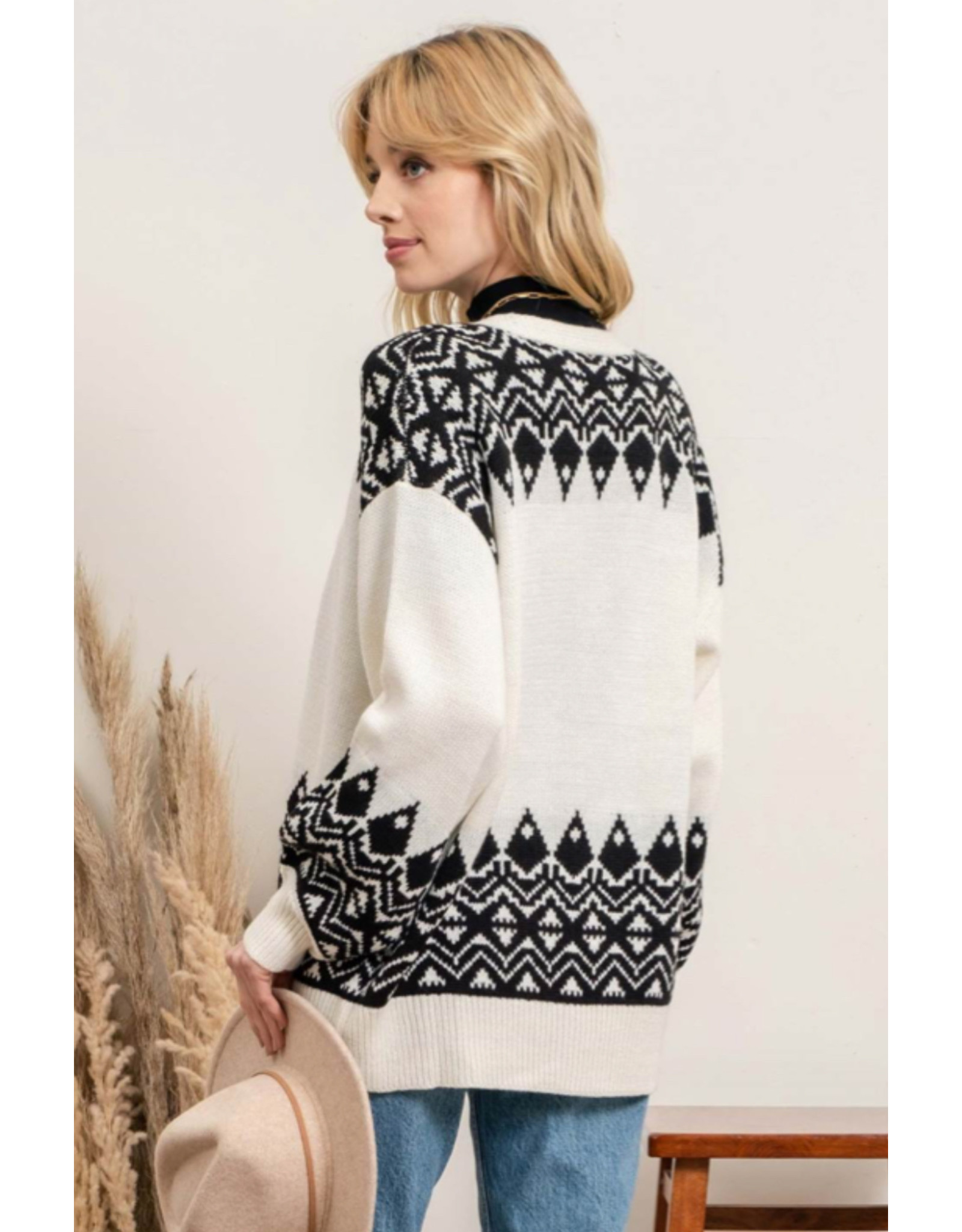 Cardigan géométrique, Crème - Au Bout 
