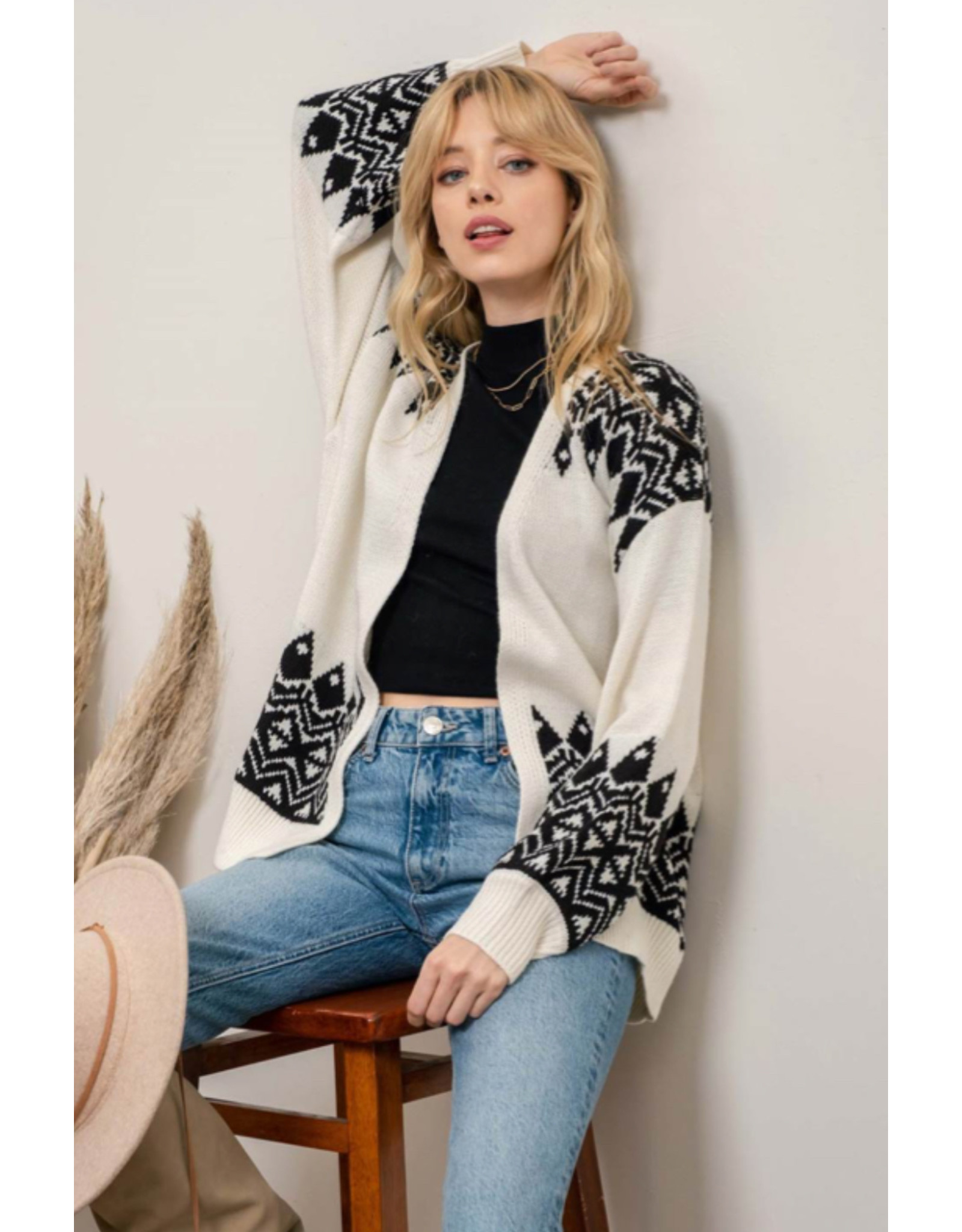 Cardigan géométrique, Crème - Au Bout 