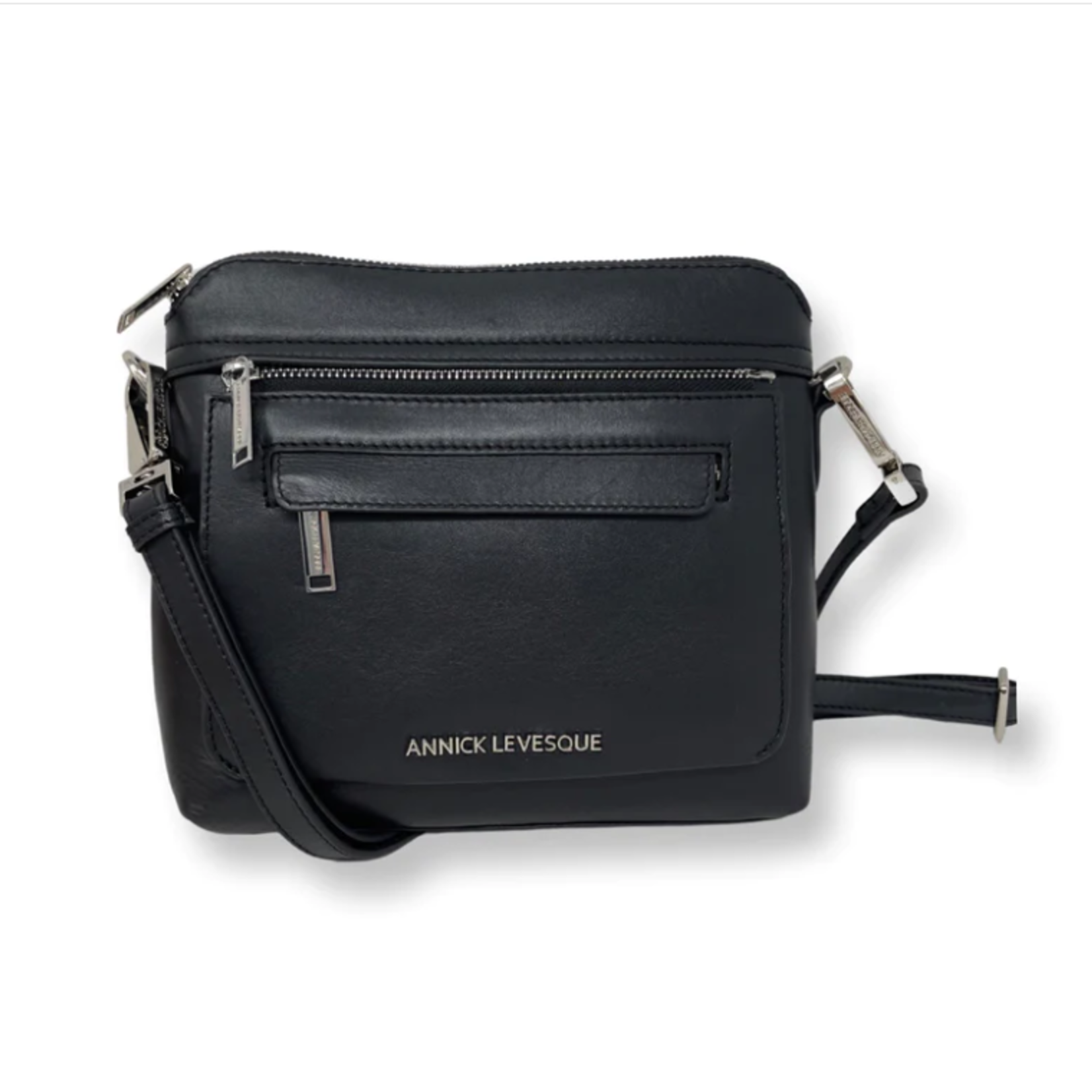 Annick Levesque Brigitte - Petit sac à bandoulière 2-1 en cuire véritable noir