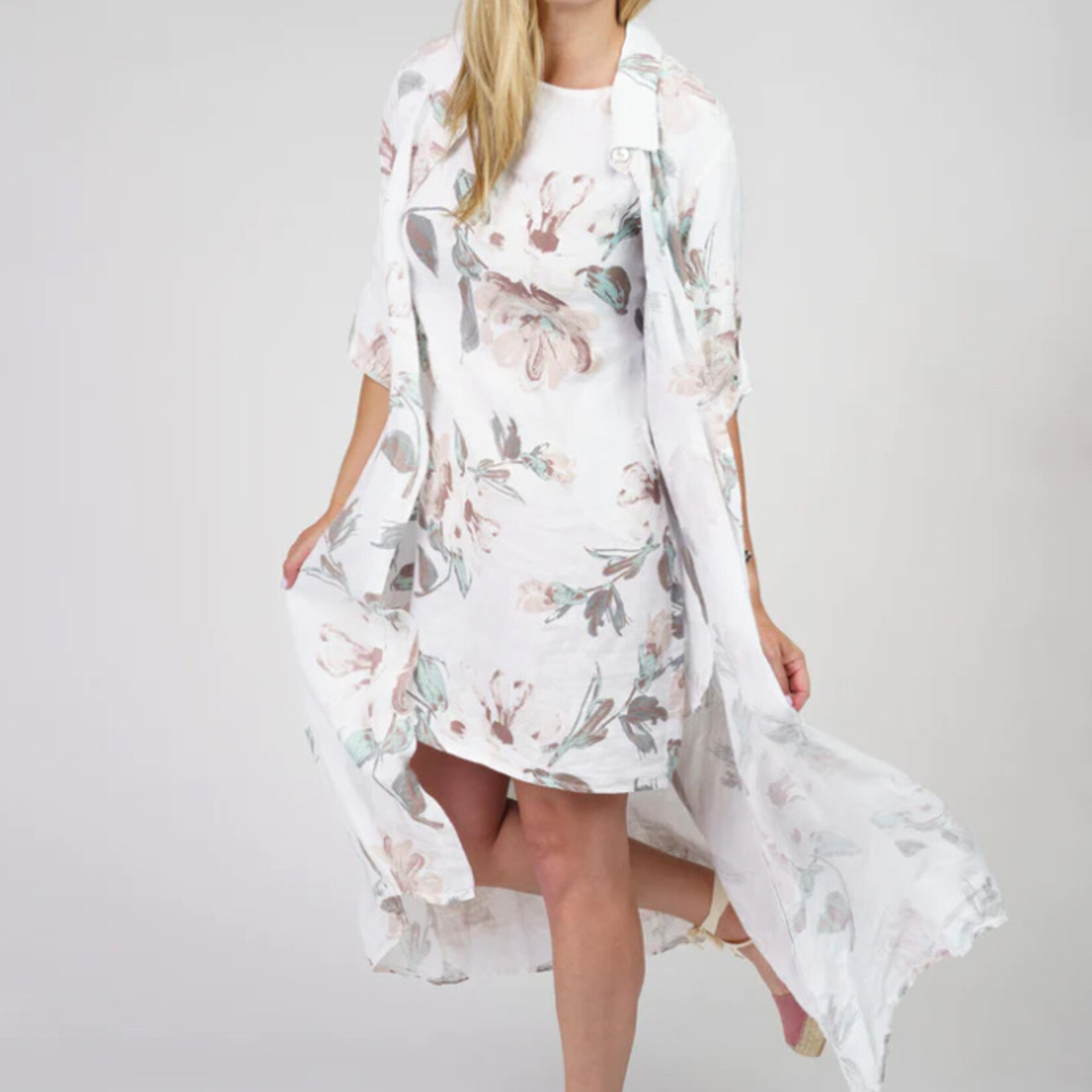 Mee & Gee Robe chemise floral-Blanc