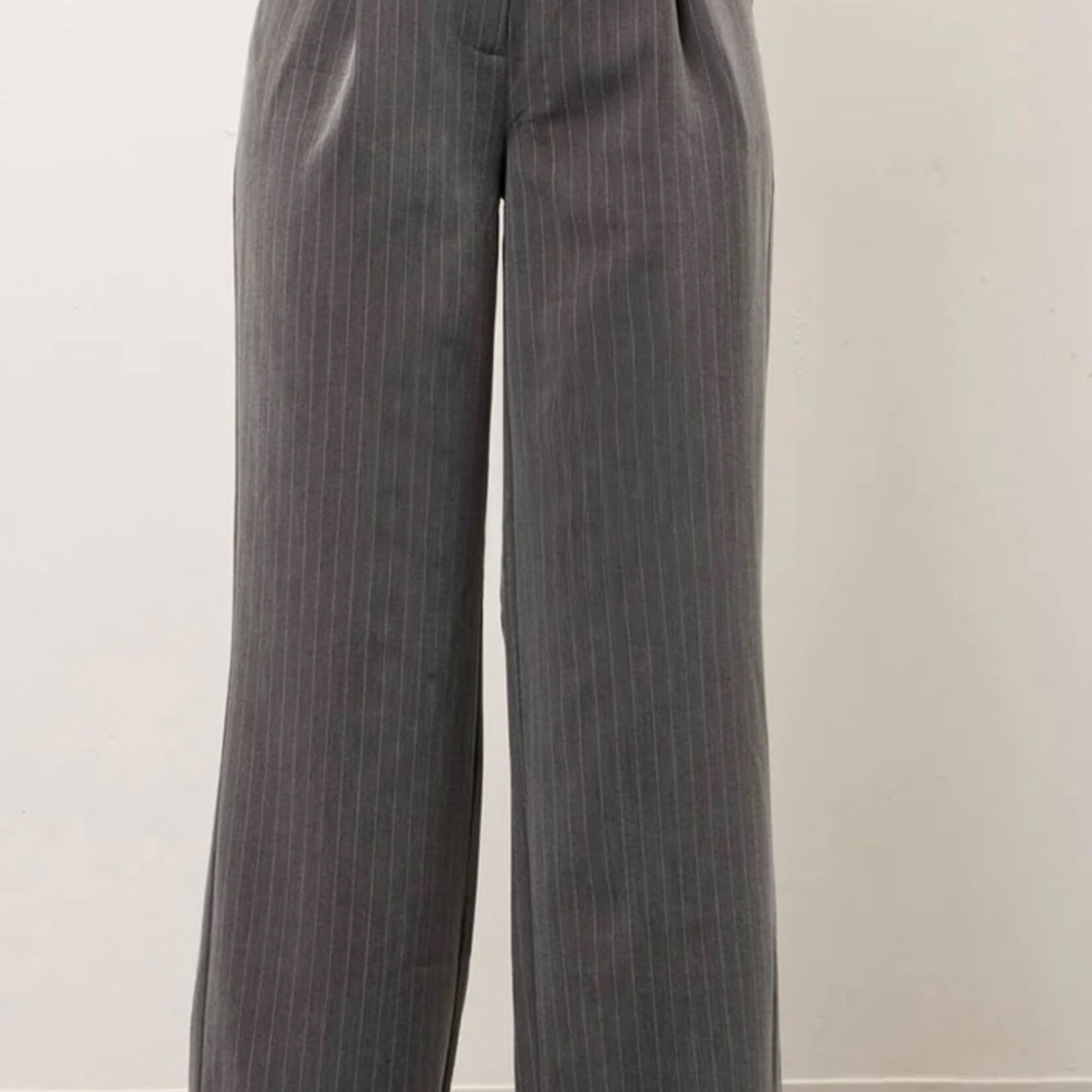 Blu Pepper Pantalon jambe large plissé à rayures-Gris