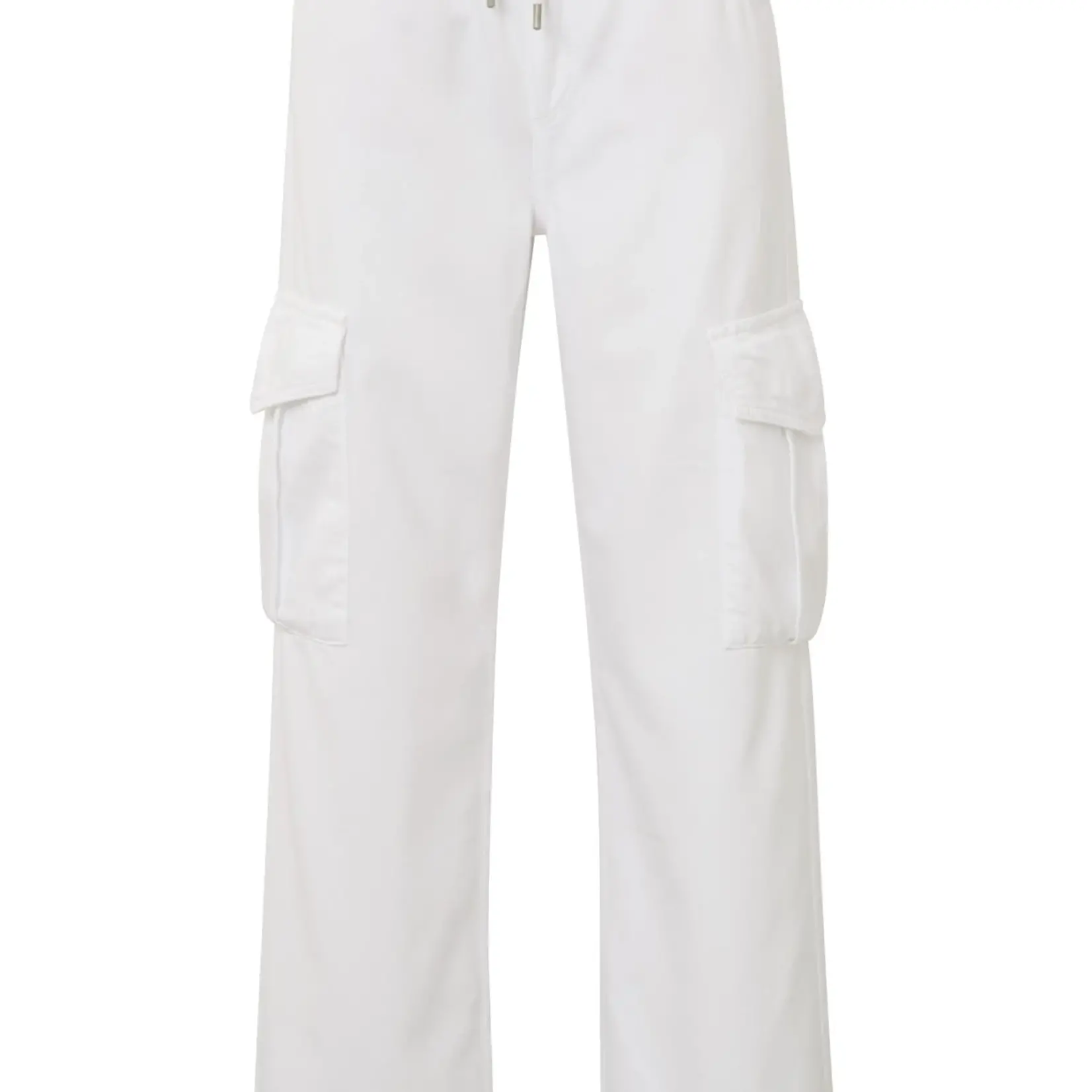 Yaya Pantalon cargo en denim avec jambe large, poches et cordon de serrage- Off White