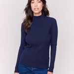 Charlie B Chandail C2754 Mock Neck Basique Cotelé-Marine