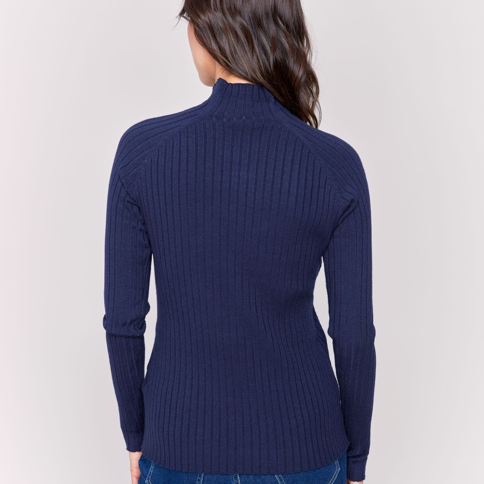 Charlie B Chandail C2754 Mock Neck Basique Cotelé-Marine