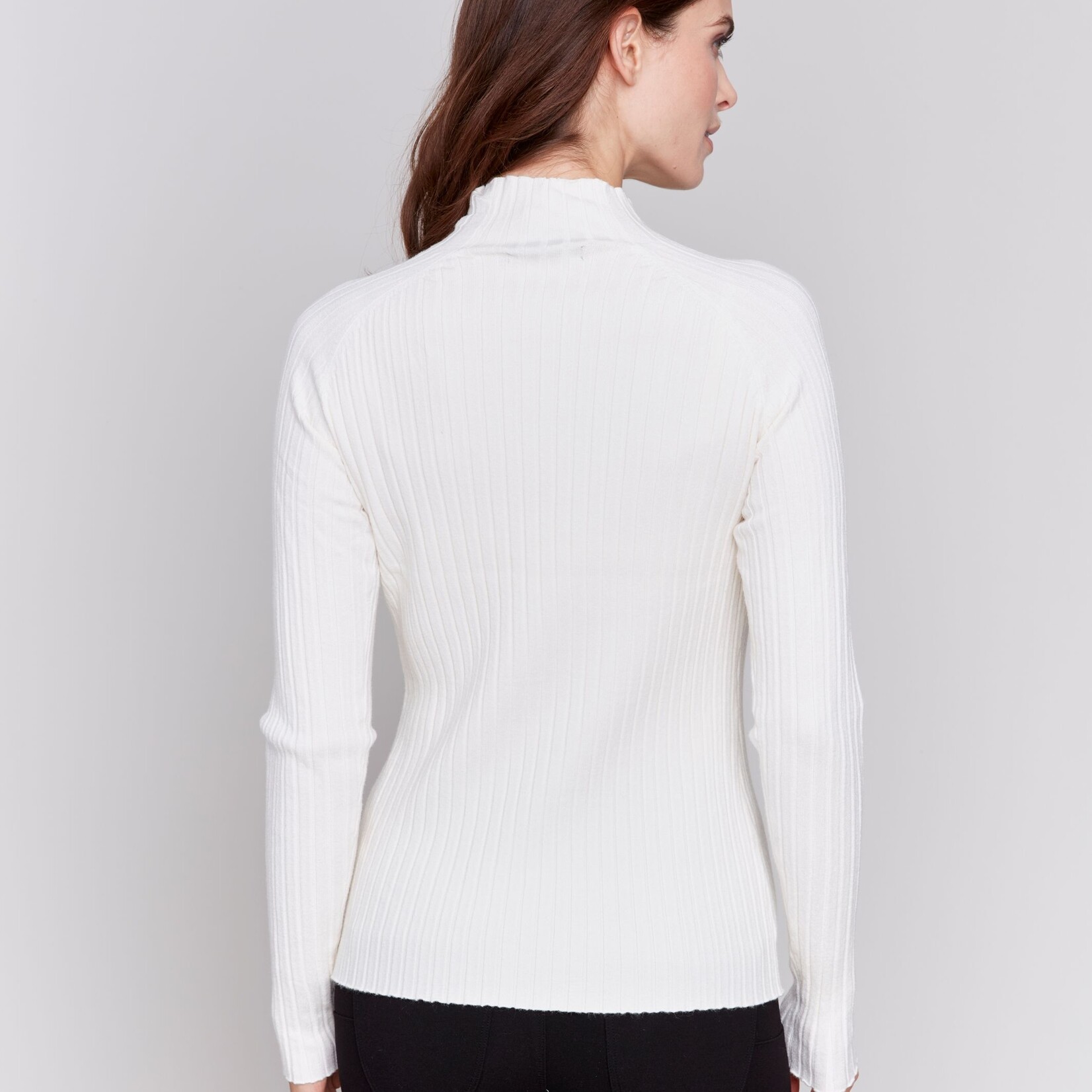 Charlie B Chandail C2754 Mock Neck Basique Cotelé-Écru