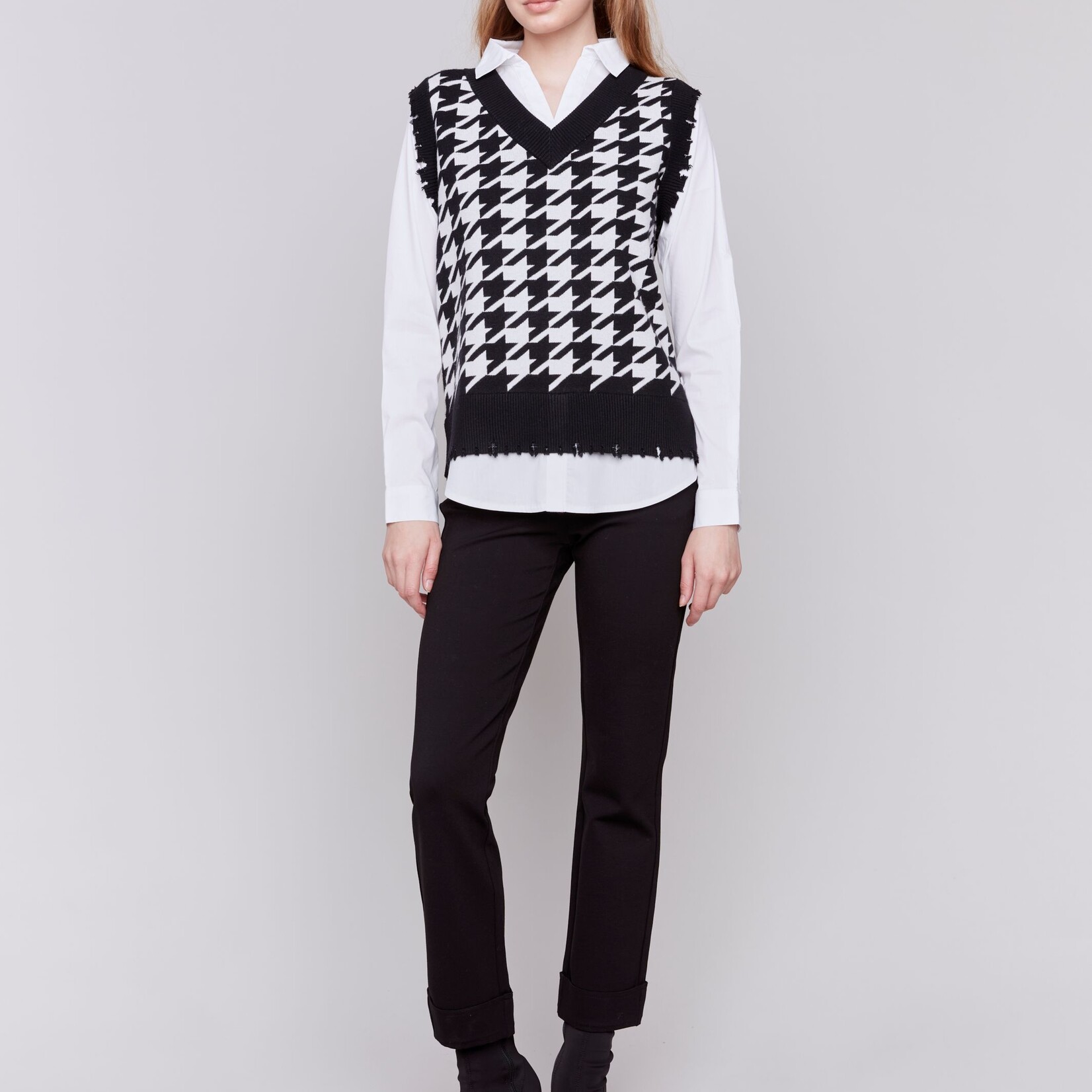 Charlie B Chemise Pull C2761H Houndsthooth - Poivre