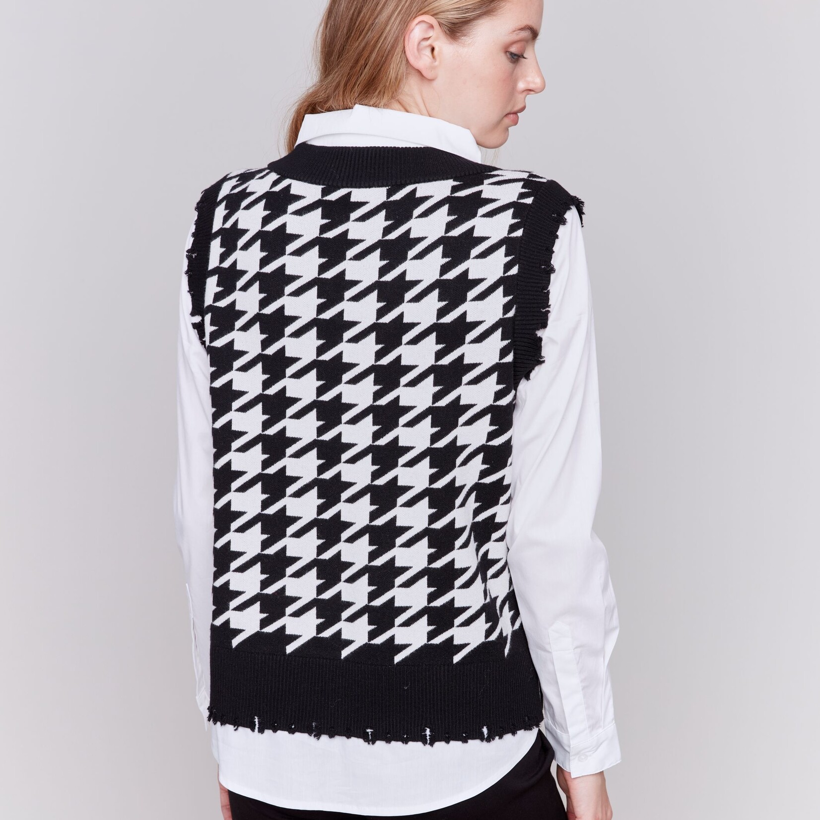 Charlie B Chemise Pull C2761H Houndsthooth - Poivre