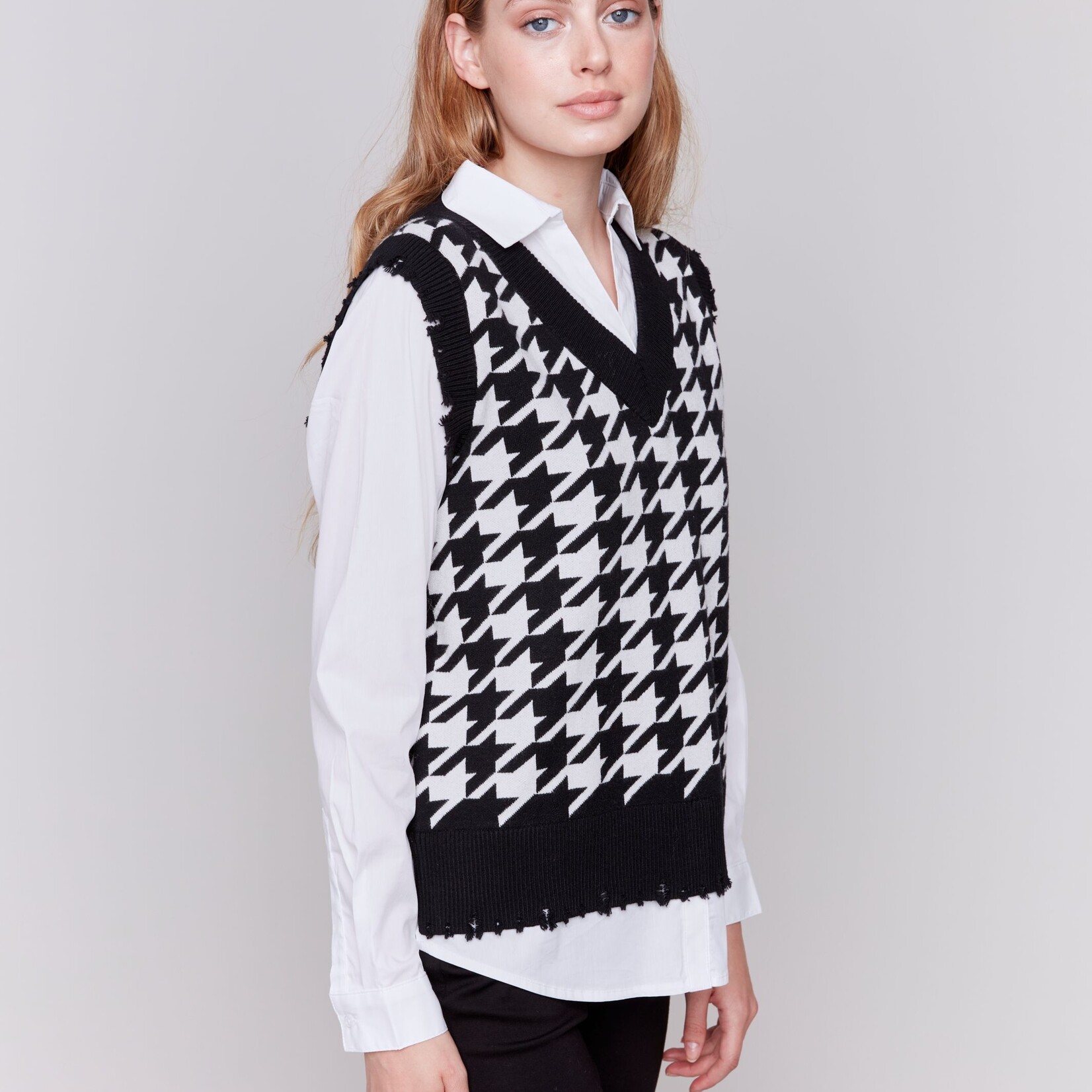Charlie B Chemise Pull C2761H Houndsthooth - Poivre